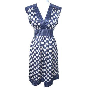 WDNY silk Dress Y2k Polka Dot Tea Length 50s 60s Deep Plunge Tea Length Midi